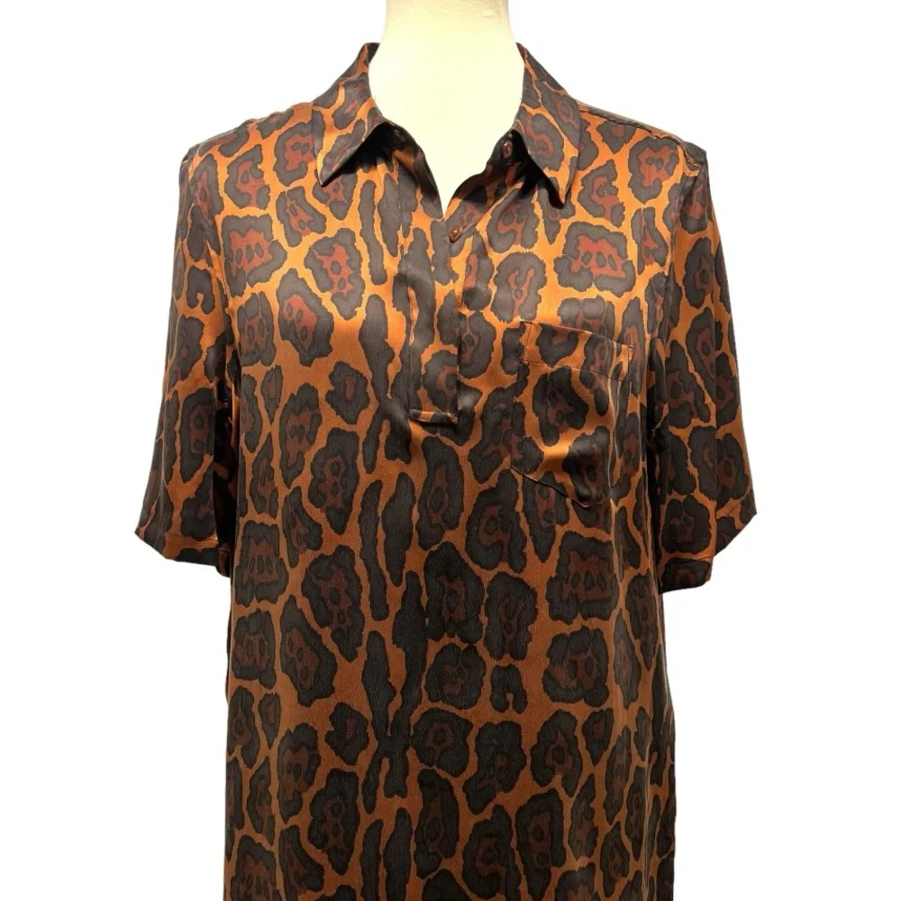 Equipment Femme Silk Animal Print Short Sleeve Shirt Dress Women’s Large - Picture 2 of 13